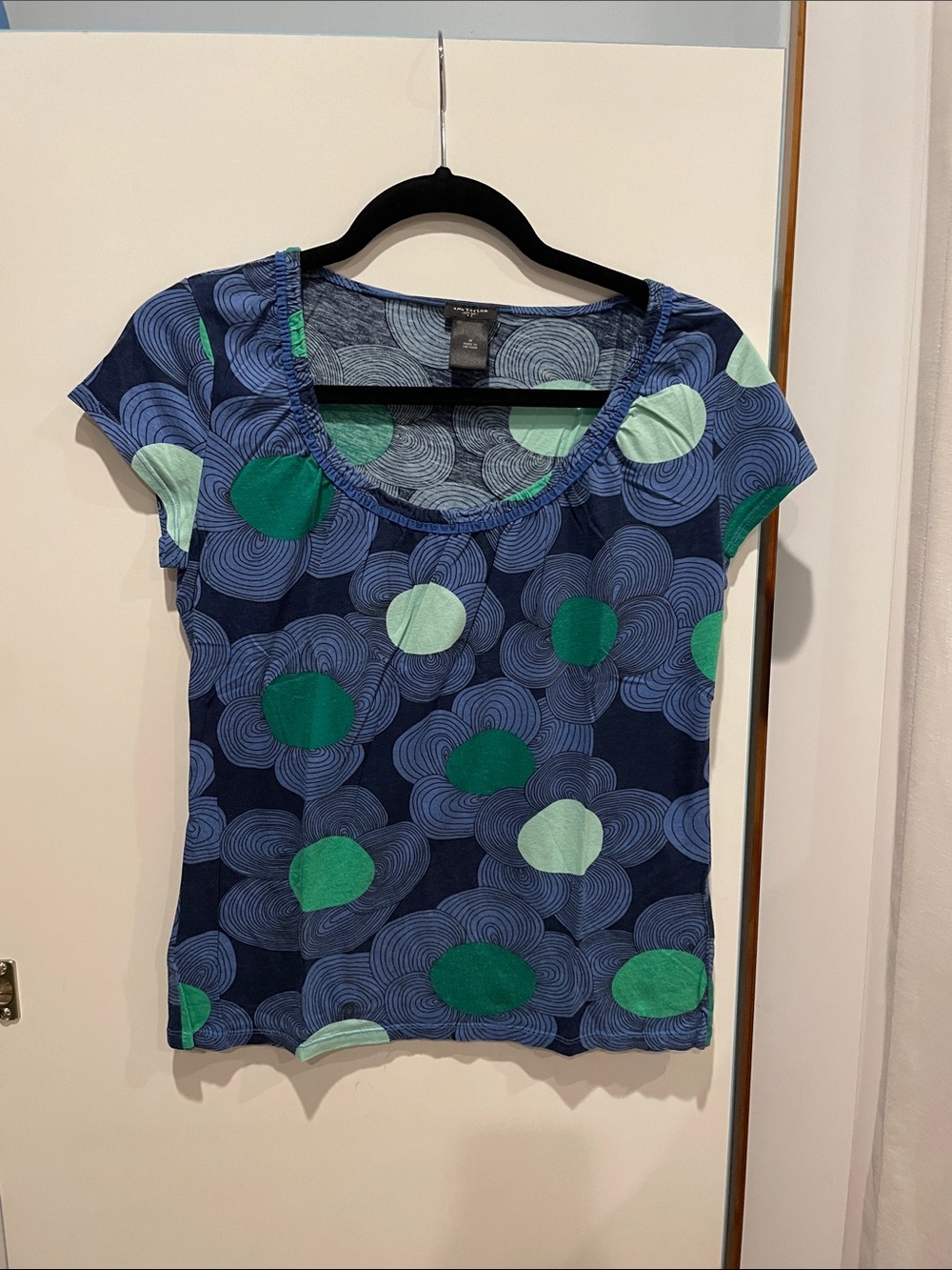 Ann Taylor Women’s Scoop Neck Printed Tee - Blue & Green